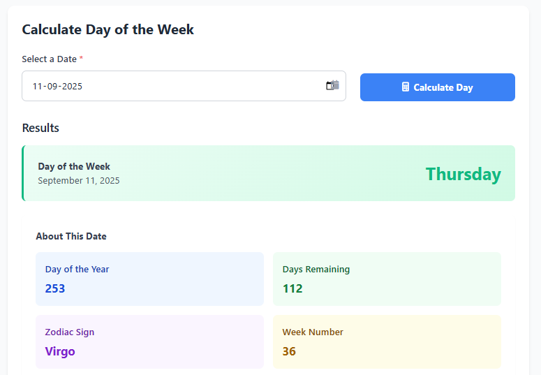 Day of the Week Calculator